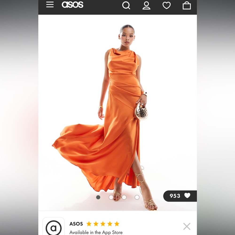 ASOS DESIGN satin high neck maxi dress in burnt orange size 4
